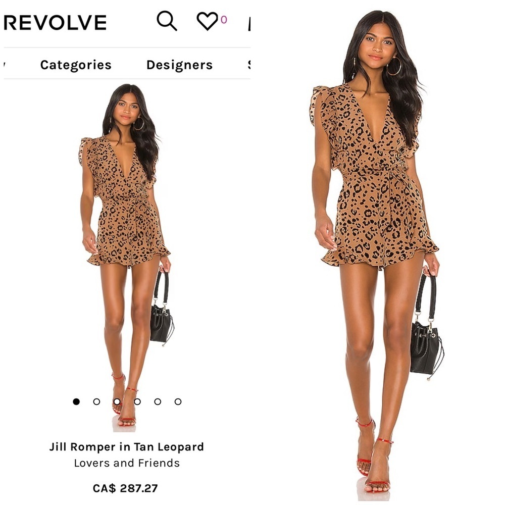 REVOLVE Lovers + Friends Jill Romper Tan Leopard Flirty Sexy Feminine NO BELT XS